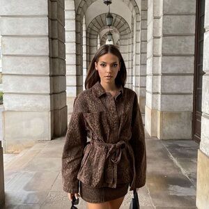 Zara Brown Leopard Print Jean Jacket